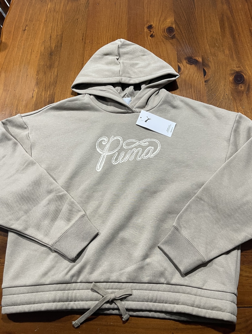 NWT PUMA Womens Comfort Ice Coffee ESS Lasso Pullover Graphic Hoodie Size Large